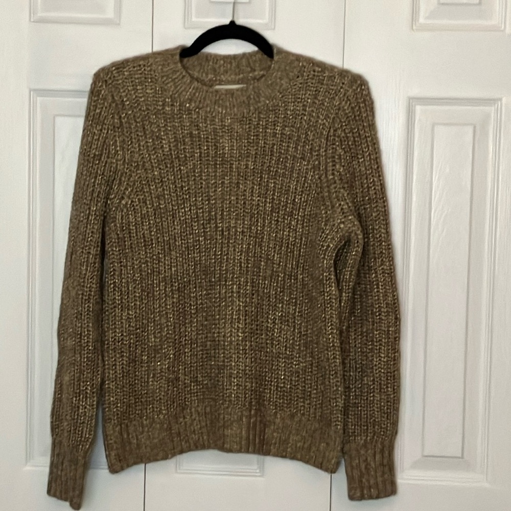 LOFT Brown Crewneck Sweater with Ribbed Texture